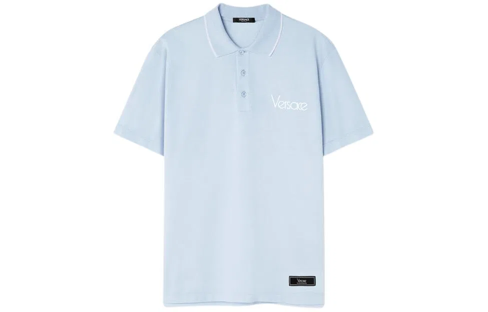 Поло с вышитым логотипом VERSACE синее