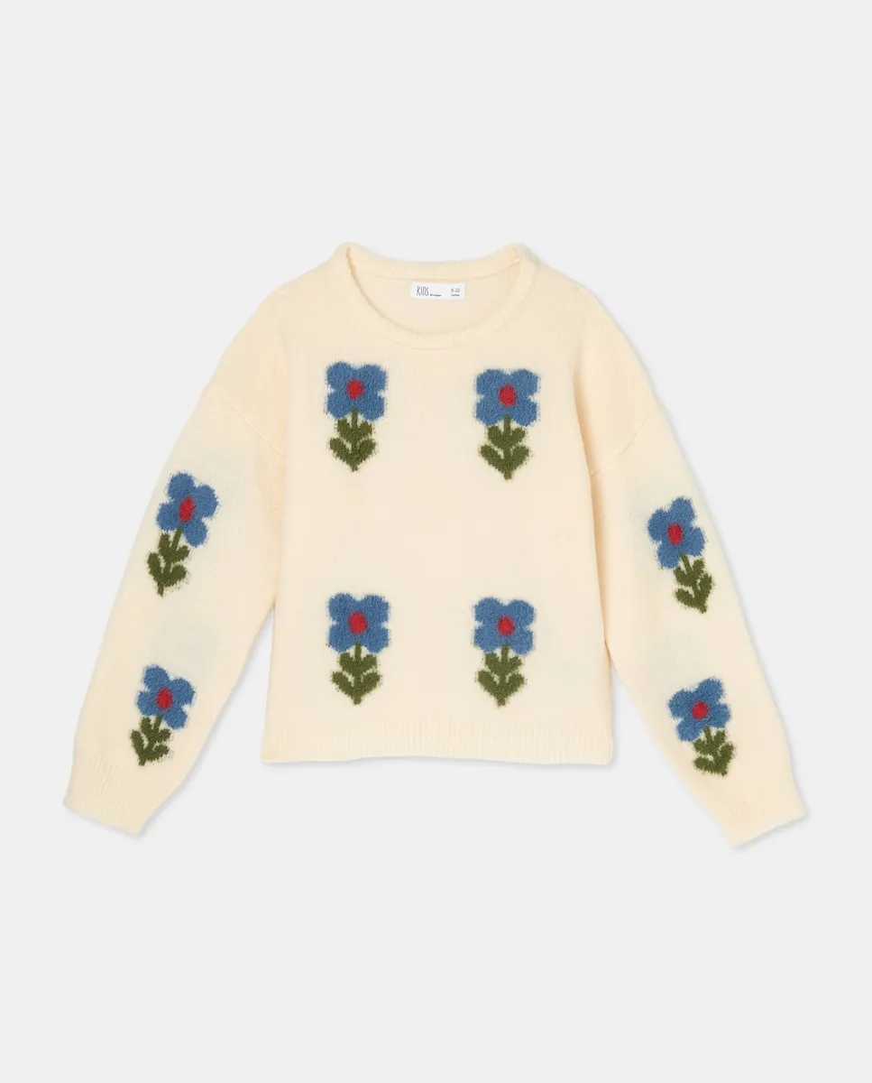 

Свитер с фантазийным интарсия узором по всей поверхности с мягким ворсом для девочки Kids El Corte Inglés, экрю