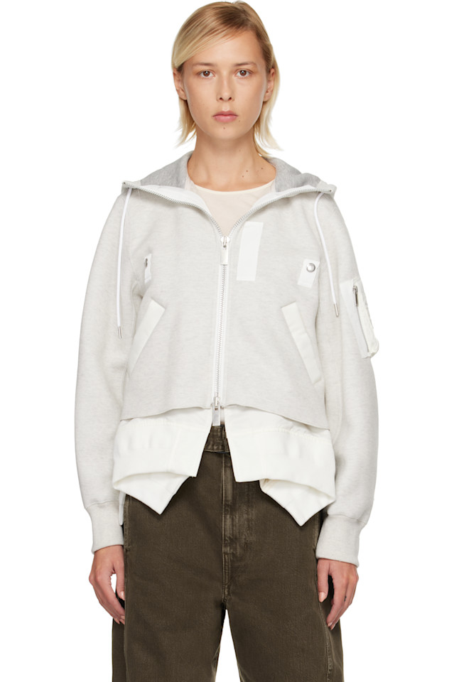 

Sacai Худи из серо-белой губчатой ткани и нейлонового твила
