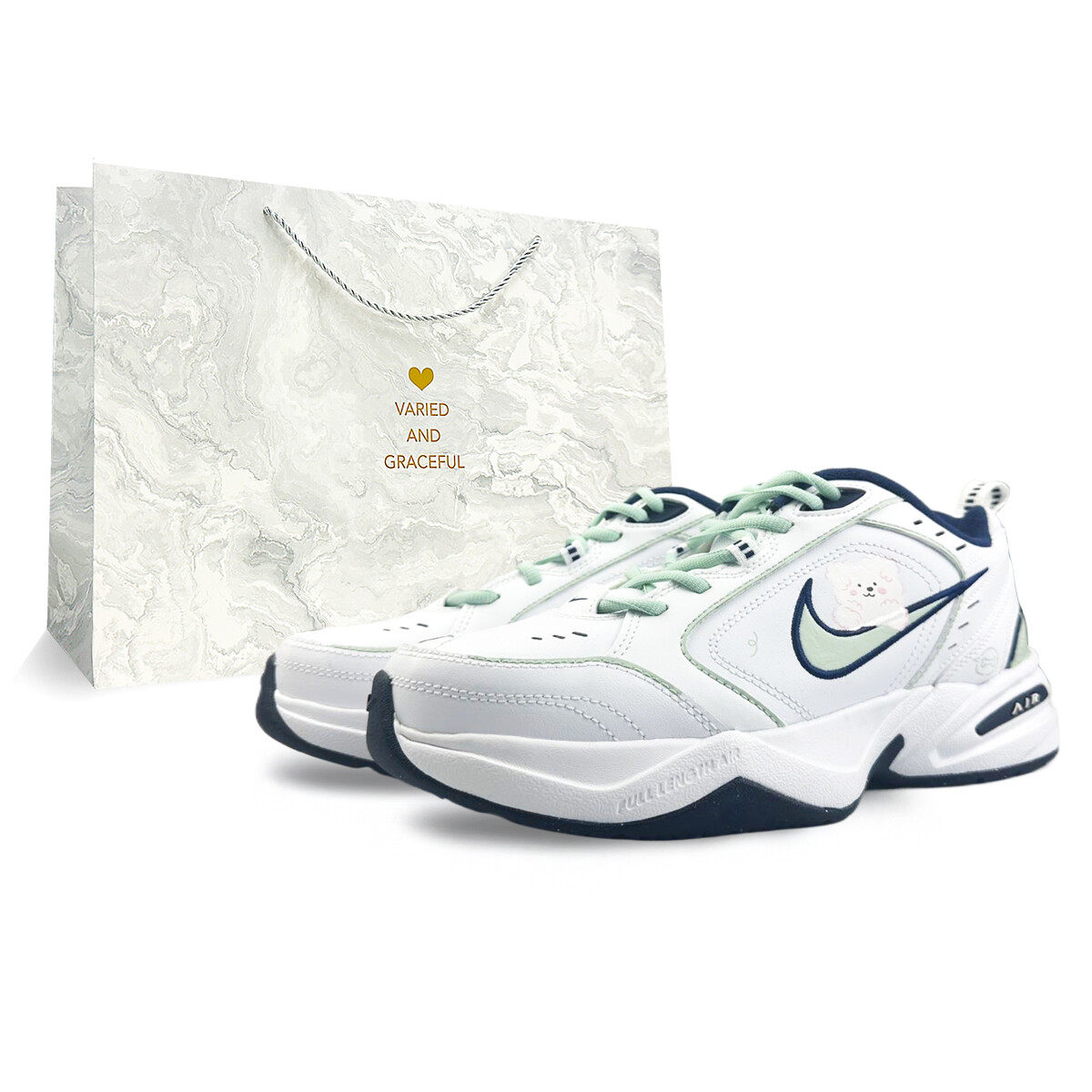 

Кроссовки Nike Air Monarch 4 Chunky Sneakers Unisex Low-top Green, белый