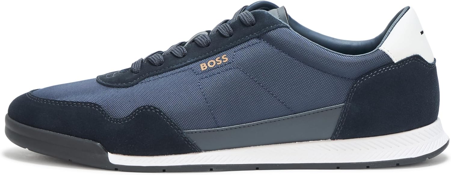 BOSS Мужские титановые низкопрофильные кожаные кроссовки, Clean Navy — фото 2