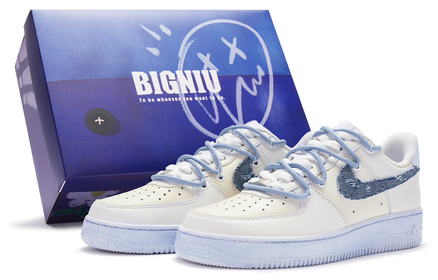 

Кроссовки Nike Air Force 1 Skateboard Shoes Men Low-Top Off White Blue