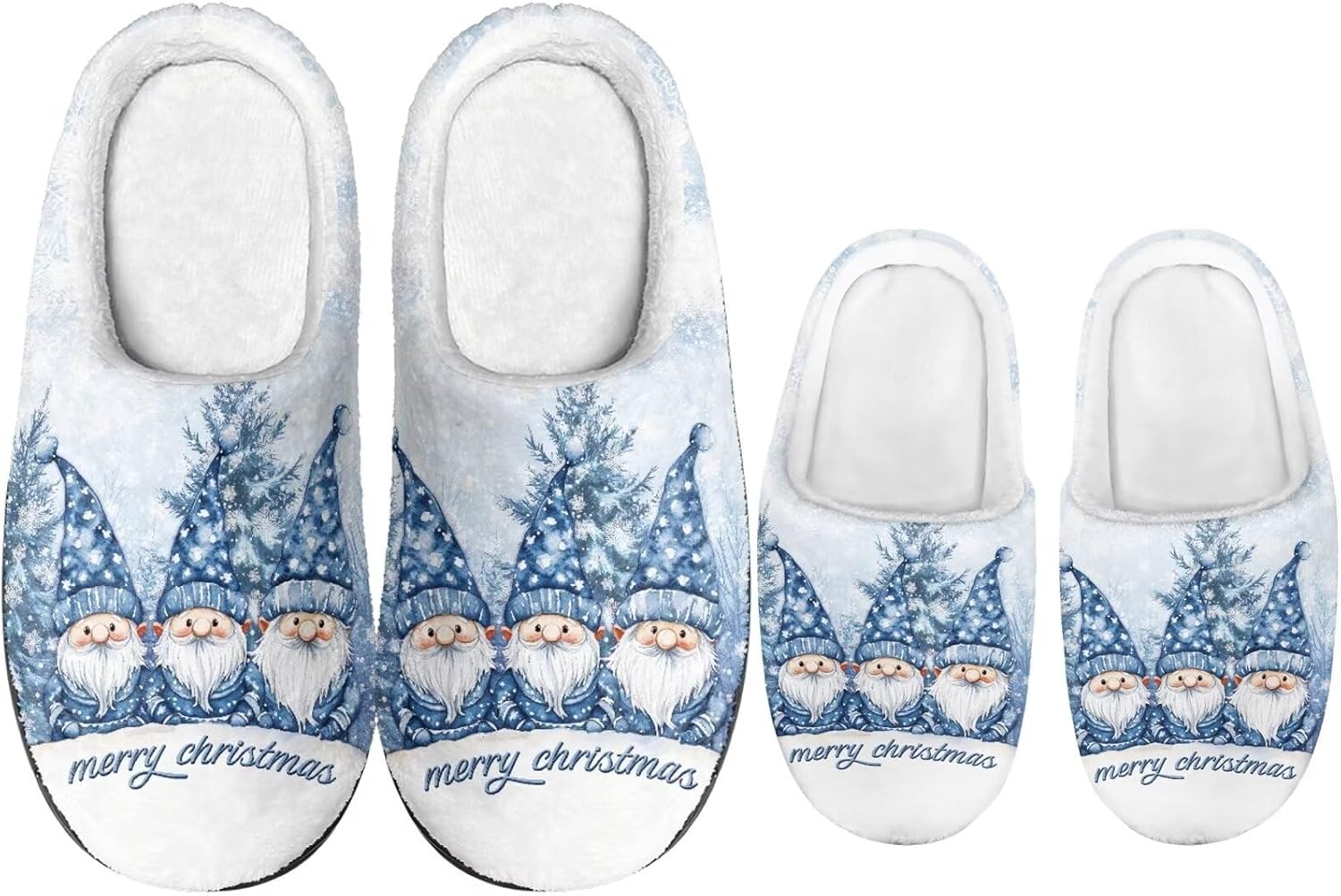 

Рождественские тапочки Dngkaoje для семьи Нескользящие домашние тапочки для мужчин и женщин, Merry Christmas Santa Blue