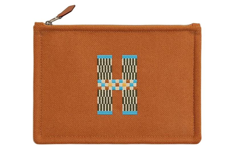

HERMES Плоский хлопковый клатч малый женский коричневый, Brown
