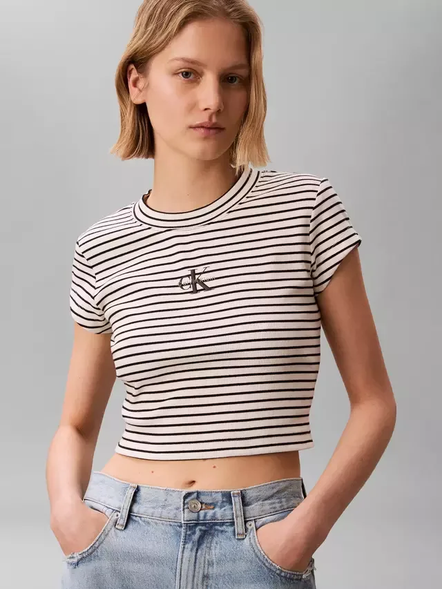 Укороченная футболка в полоску приталенного кроя Calvin Klein, Csw25S K004 3 Black — фото 4