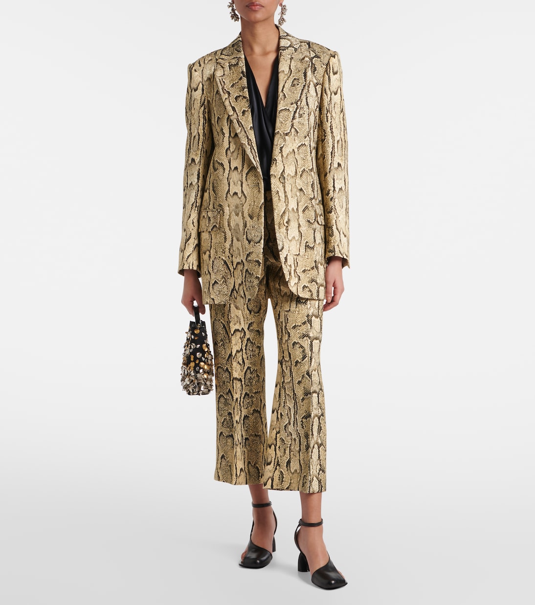 Расклешенные жаккардовые брюки со змеиным принтом и средней посадкой Dries Van Noten, бежевый — фото 2