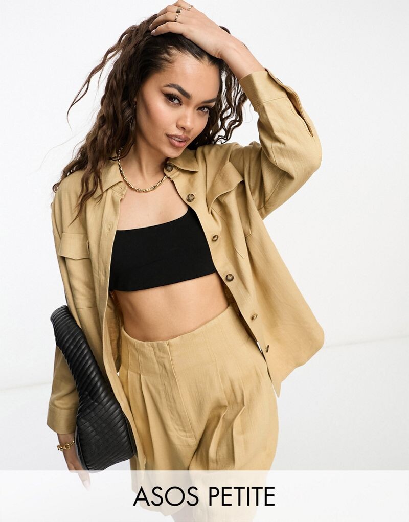 

Бежевая деловая рубашка из льняного микса ASOS DESIGN Petite ASOS