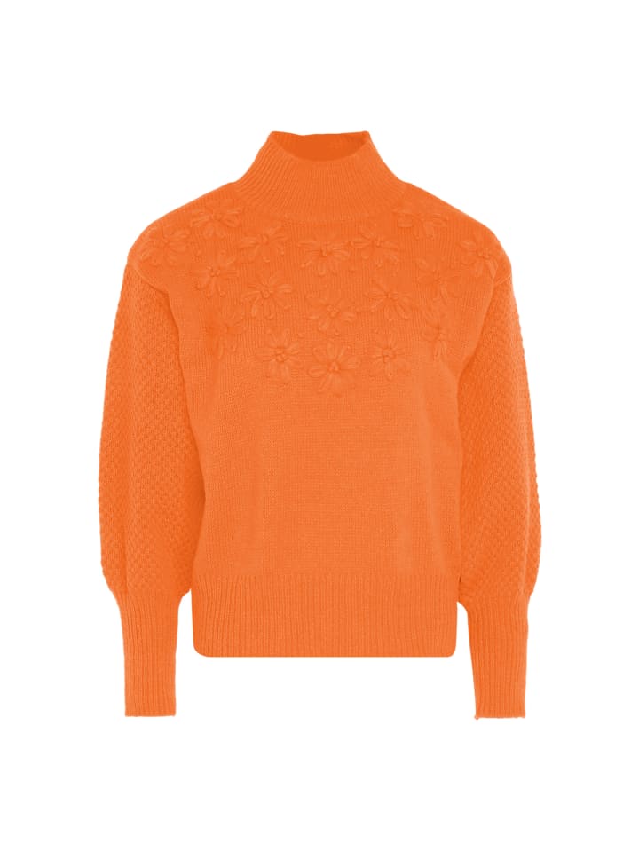 

MyMo Женский свитер с цветочной вышивкой оранжевого цвета