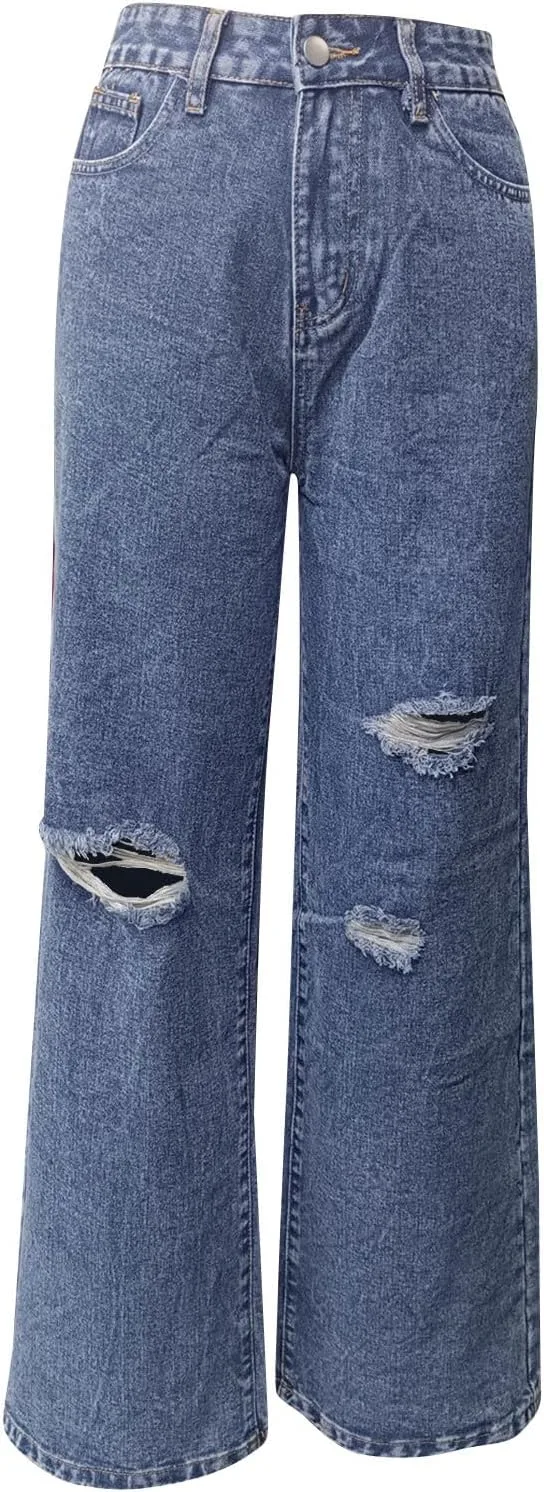 Женские джинсы wide leg с высокой талией и рваным эффектом — фото 3