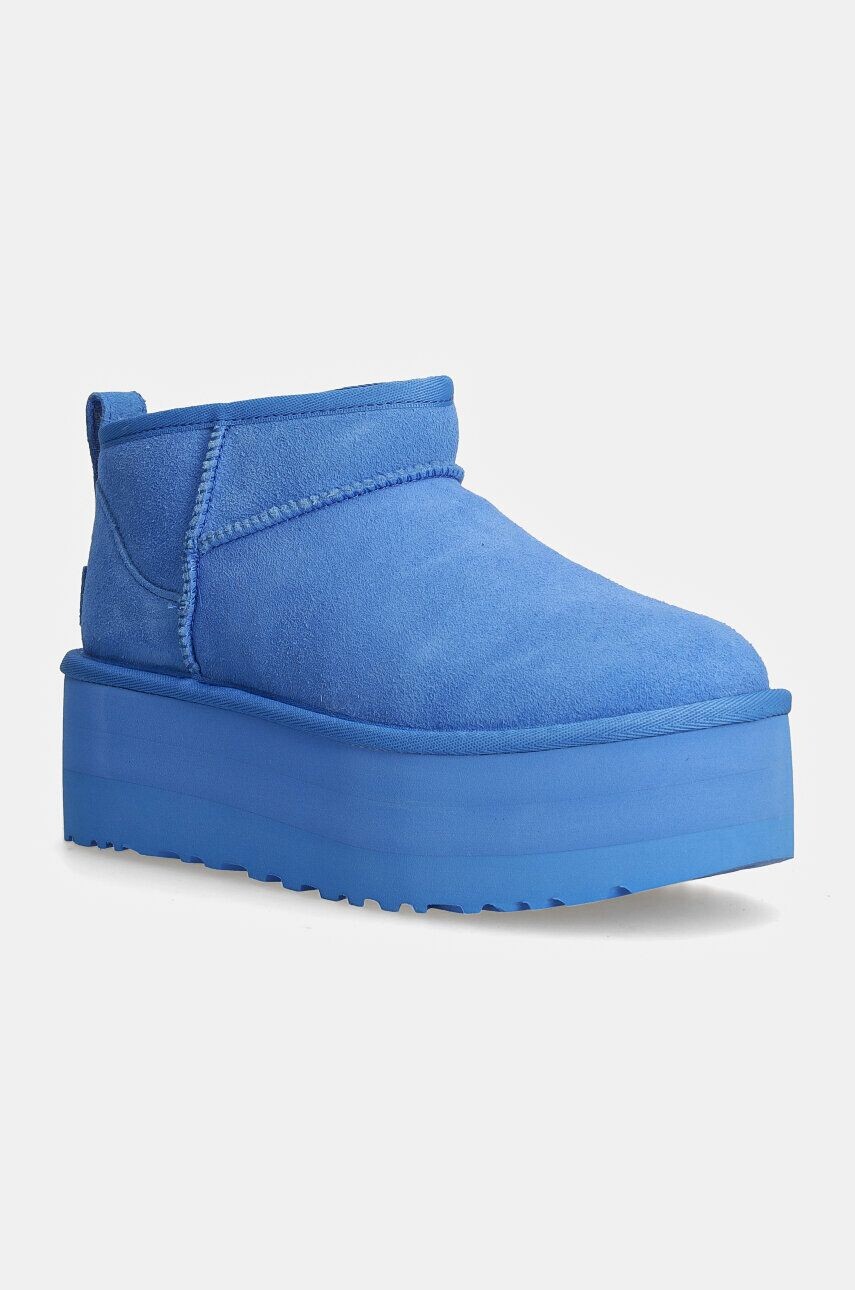 

Замшевые зимние ботинки UGG Classic Ultra Mini на платформе, синий