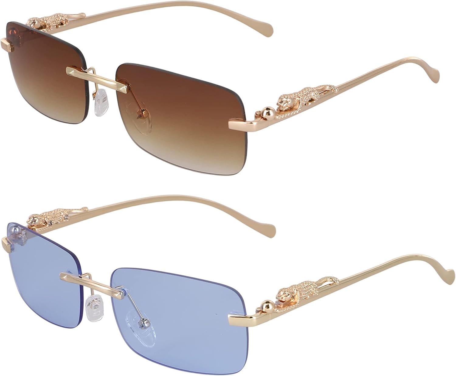 

Безупречные солнцезащитные очки большого размера без оправы для женщин и мужчин. Прямоугольные модные солнцезащитные очки без оправы (2 шт.: коричневые и синие) FLAWLESS EYEWEAR, 2 Pack: Brown and Blue