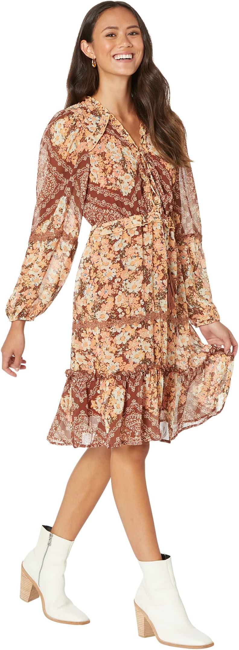 

Платье Miss Me Mixed Media Midi Dress with Crotchet Trim, цвет Orange Multi