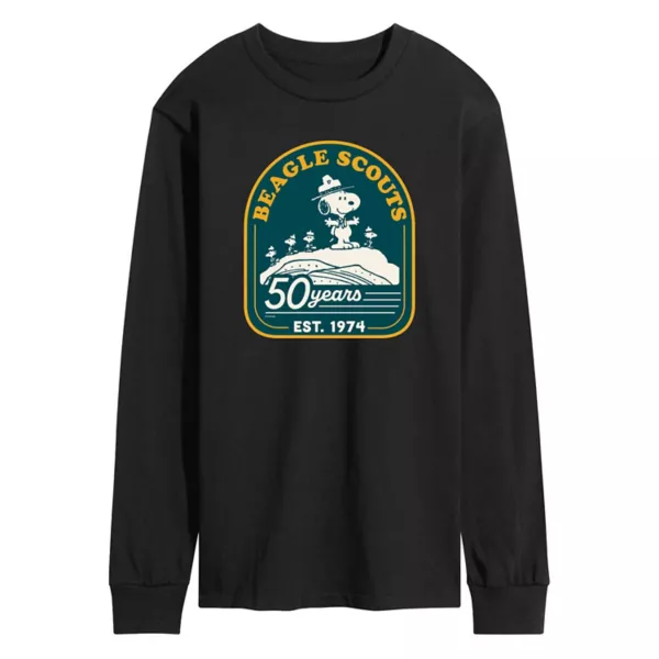 

Мужская футболка с длинным рукавом и принтом «Peanuts Beagle Scout 50 Year Mountain» Licensed Character, черный