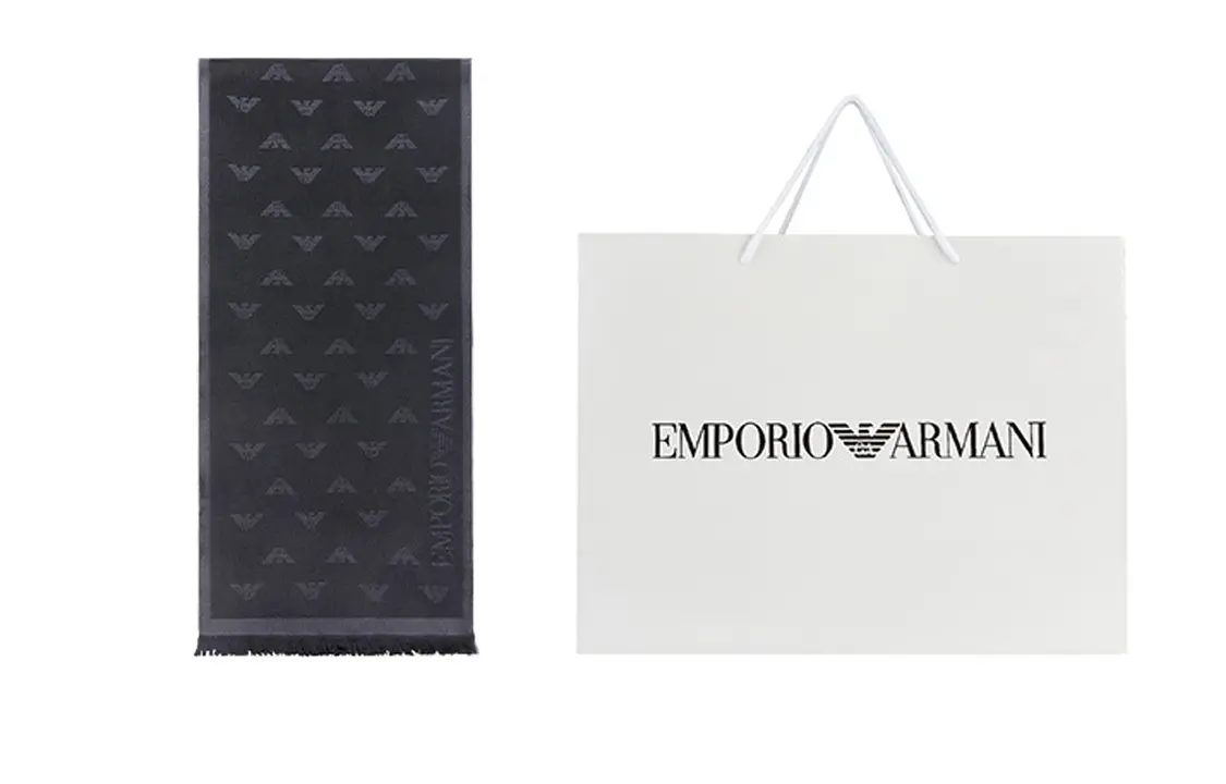 

EMPORIO ARMANI Вязаный шарф с вышитым логотипом и бахромой, Shopping Bag