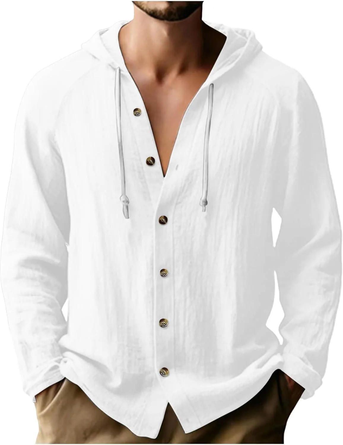 

Мужская хлопковая льняная толстовка на пуговицах с длинным рукавом