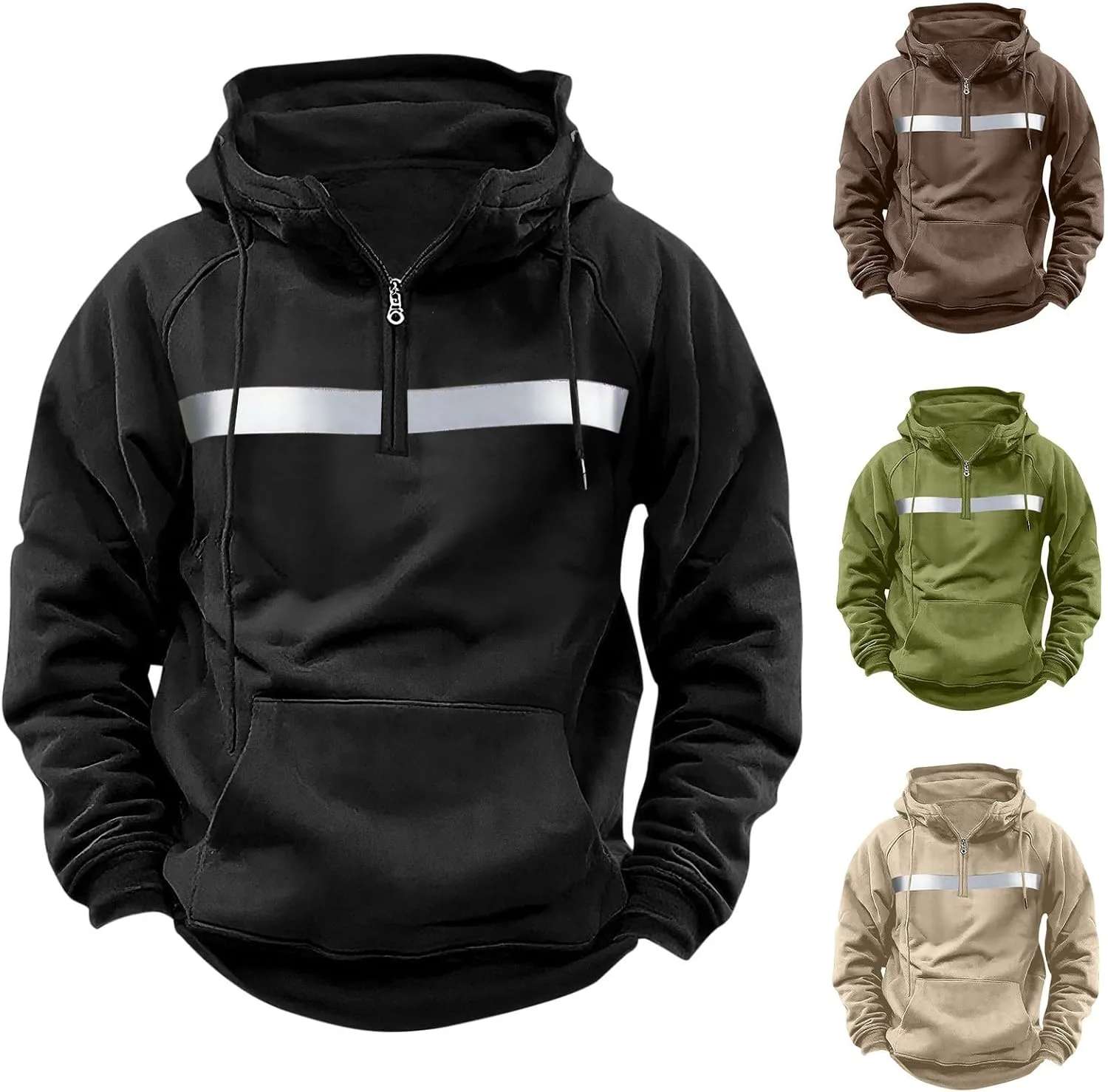 

Толстовка с четвертью молнией для мужчин с тактильными светоотражающими полосами, Plus Size