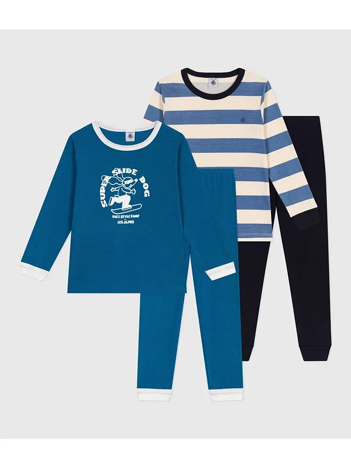 Пижама, набор из 2 штук, хлопок, Petit Bateau, синий/черный
