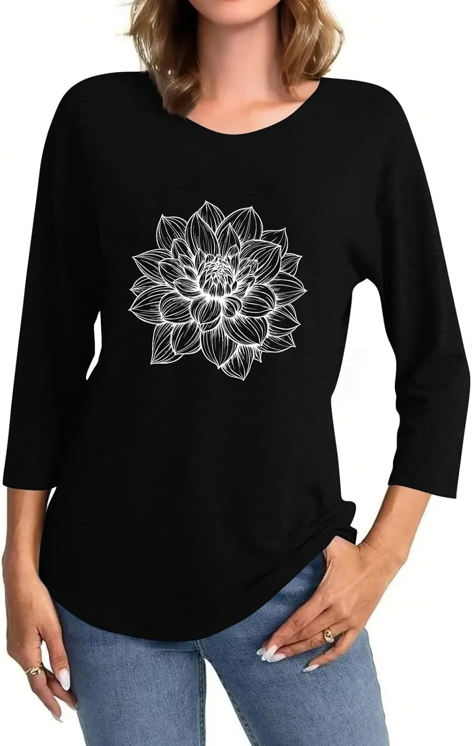 

Летний топ для женщин Casual Loose с 2D принтом и 3/4 рукавом FQZWONG