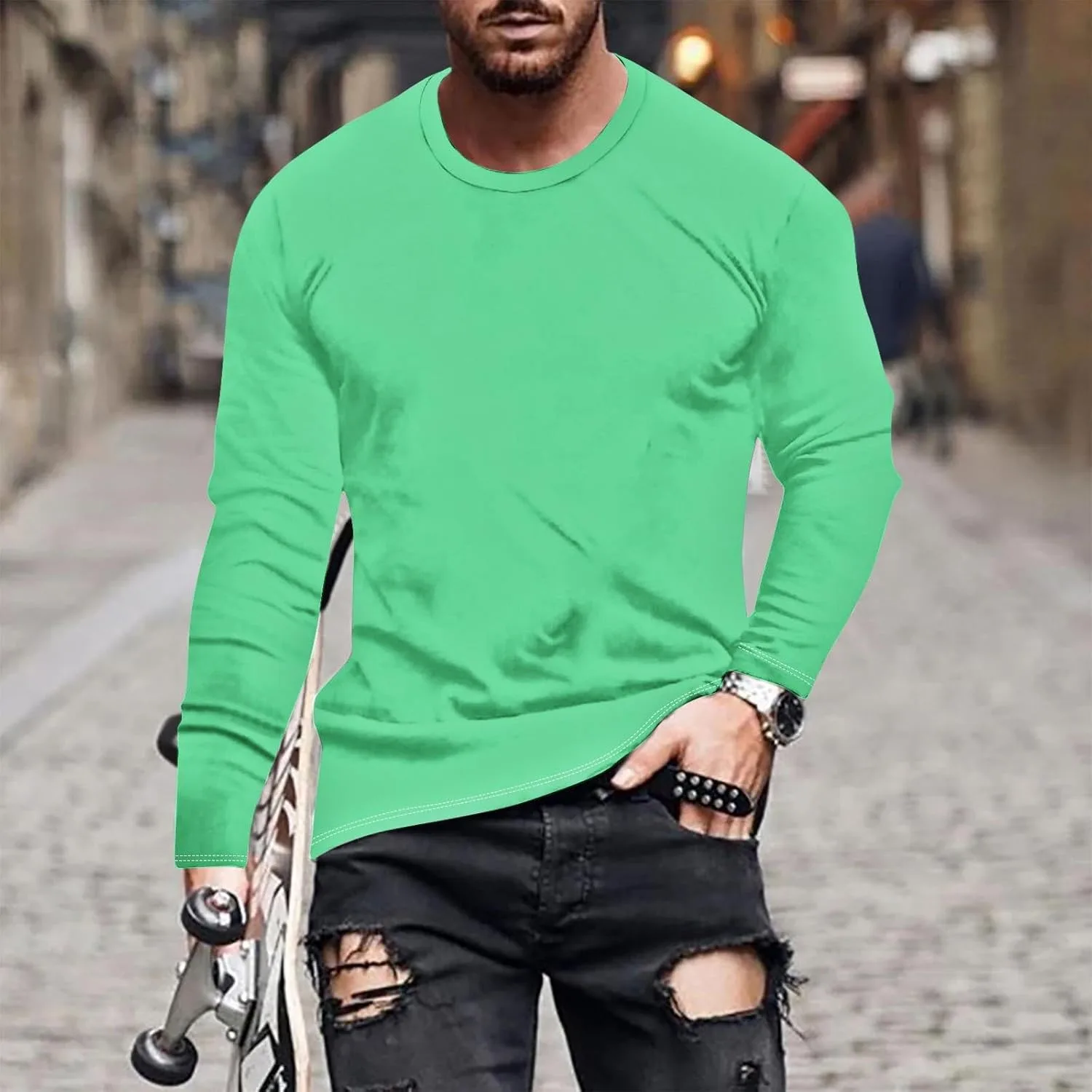 Мужская футболка с длинным рукавом, Casual, Loose Fit — фото 2