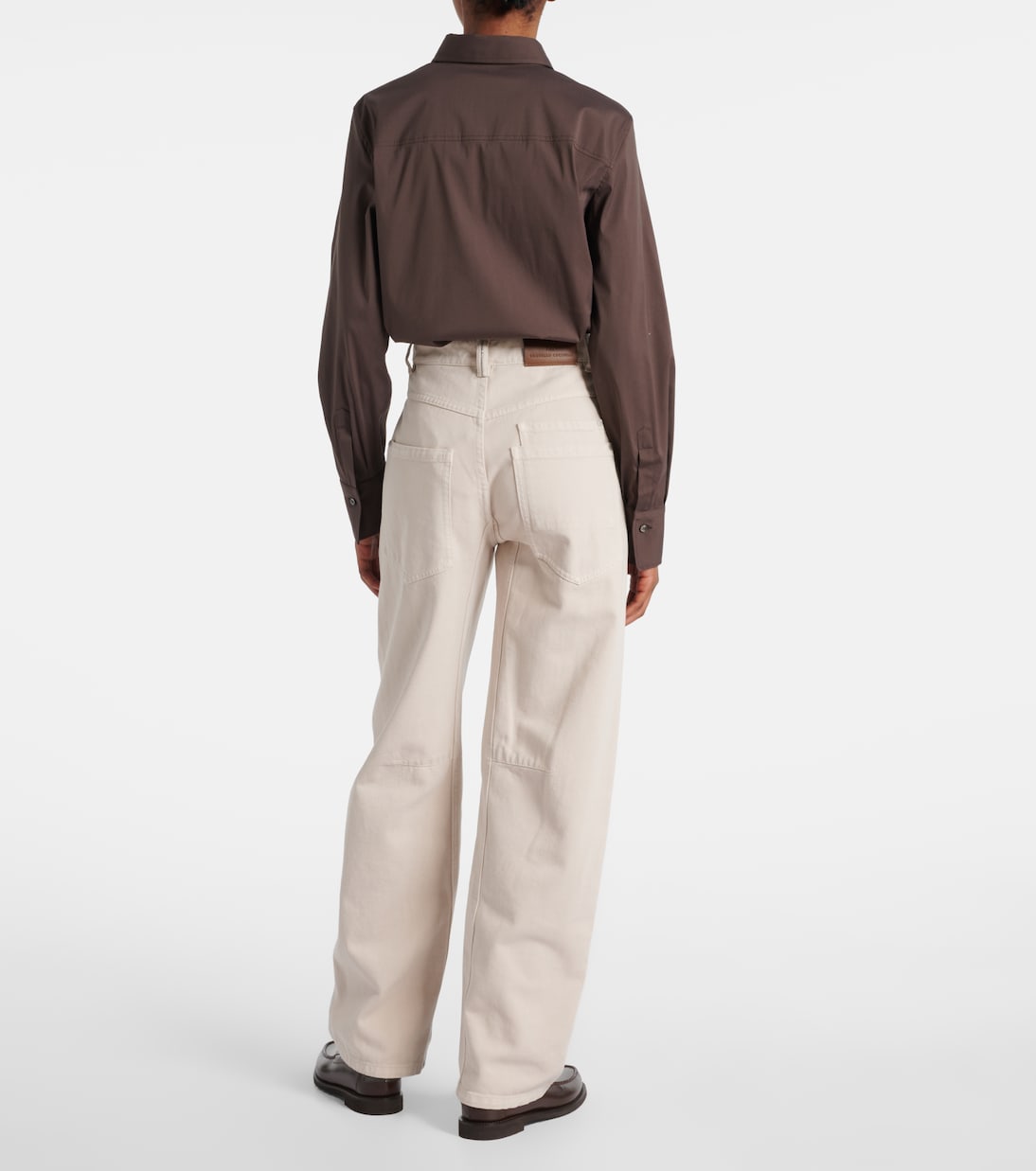 Прямые джинсы с высокой талией Brunello Cucinelli, Warm White — фото 3