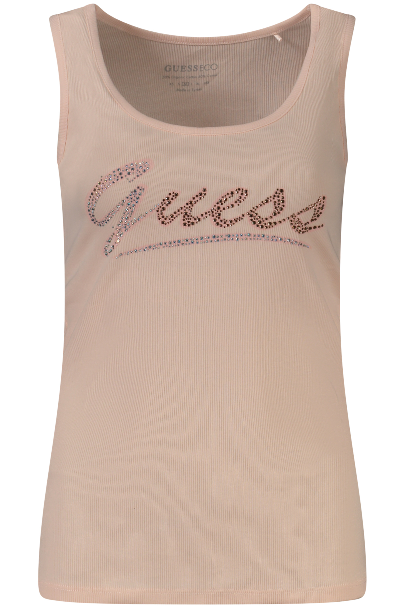 

Женская майка Guess Jeans хлопковая со стразами, розовый