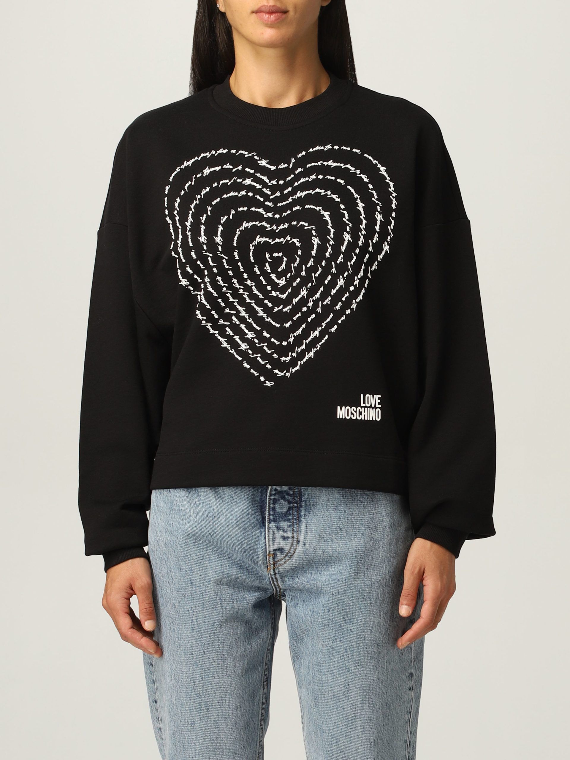 

Шикарная черная хлопковая толстовка с рисунком спереди LOVE MOSCHINO