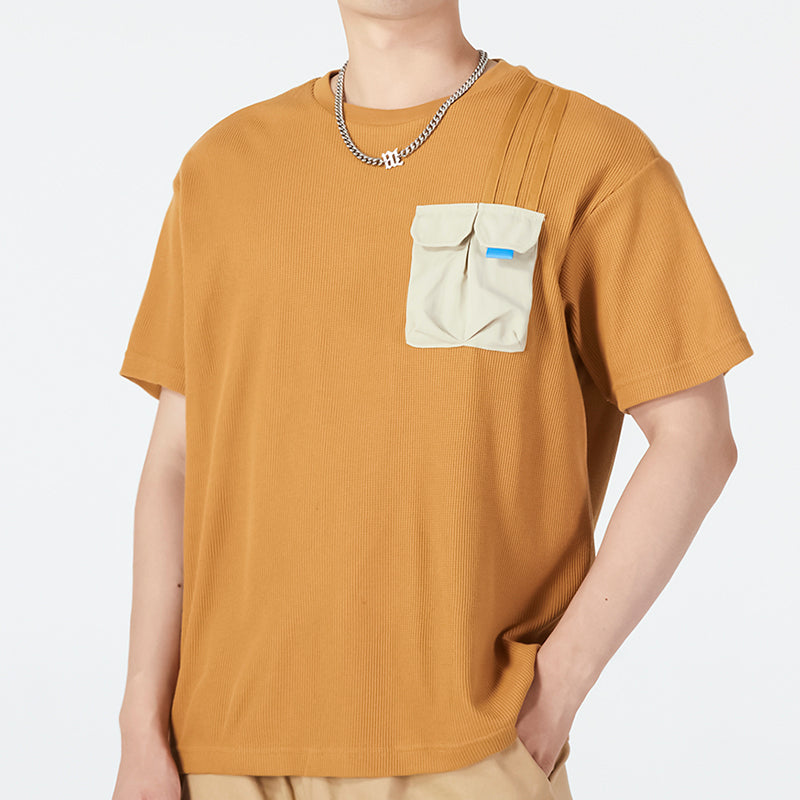 Футболка Men's adidas neo Contrasting Colors Pocket Athleisure Casual Sports Round Neck Short Sleeve Wheat T-Shirt HN4706, разноцветный — фото 3