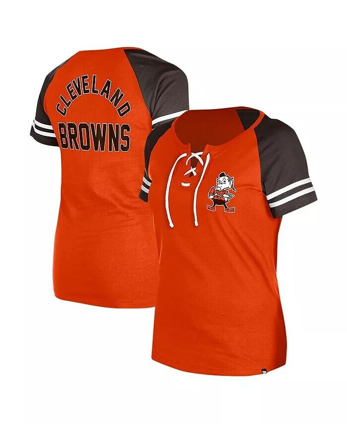 

Женская оранжевая футболка Cleveland Browns Throwback Lace-Up Raglan New Era