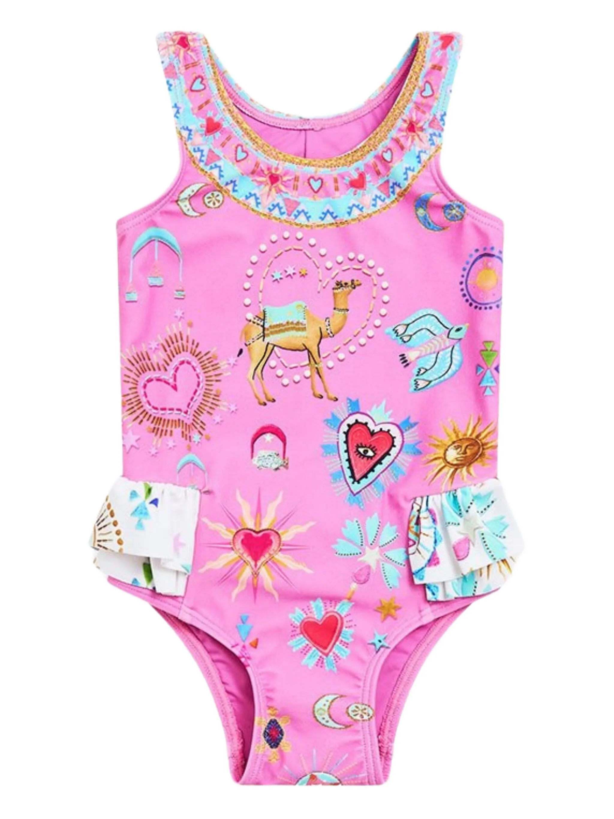 

Купальник с оборками и цветочным принтом Camilla Kids, розовый