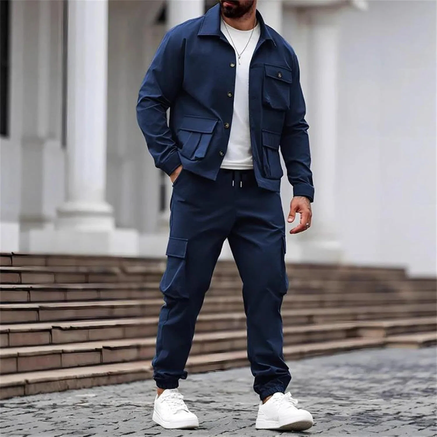 Костюм спортивный мужской из денима и вельвета, Khaki, размерная сетка — фото 4