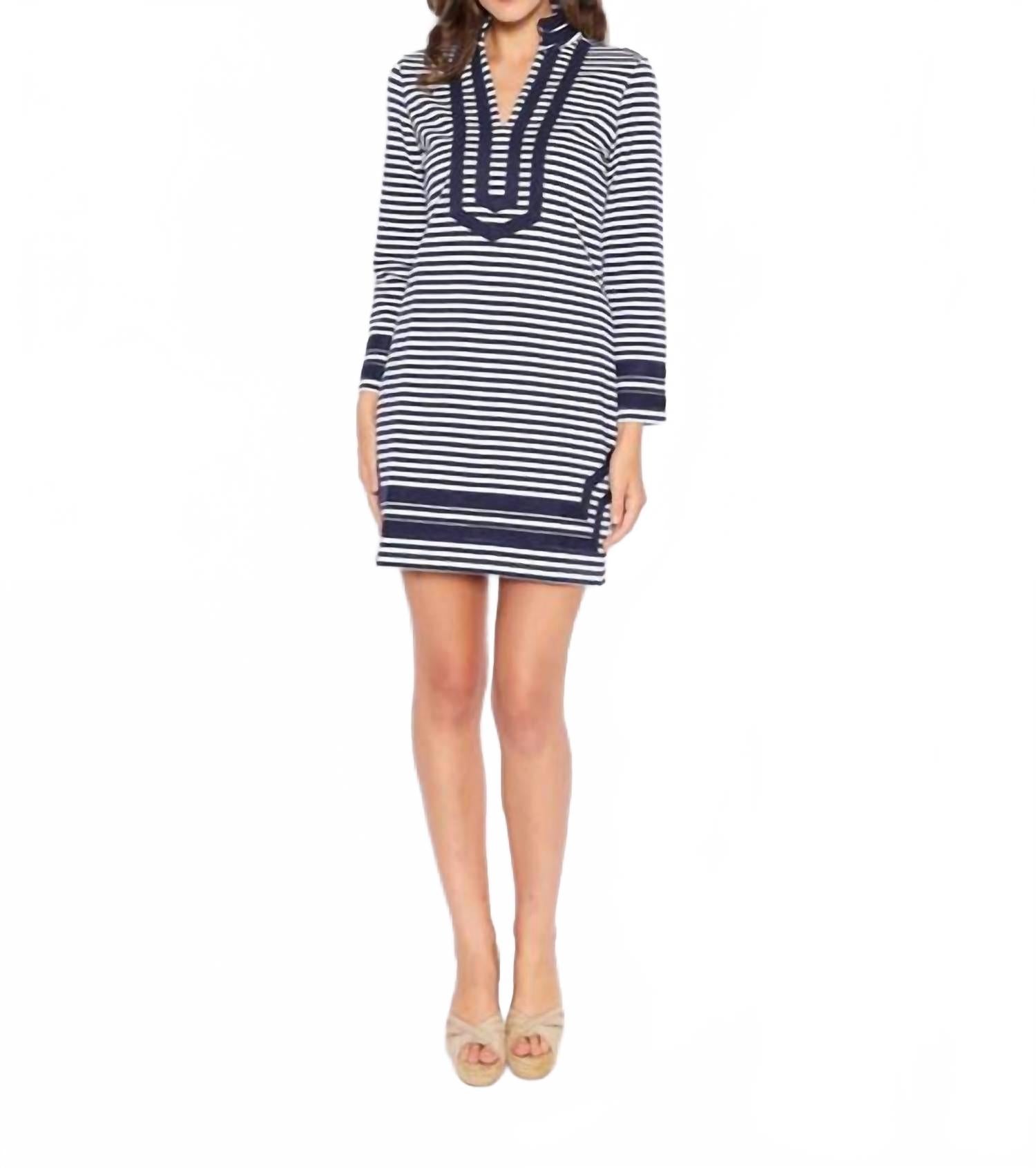 

Классическое платье-туника с длинными рукавами в сине-белую полоску Sail to Sable