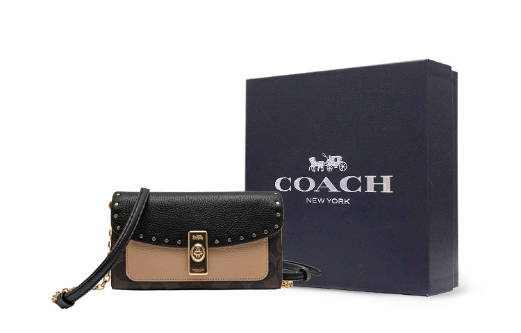 

Сумка через плечо Lane Canvas с кожаной отделкой Coach коричневая тауп
