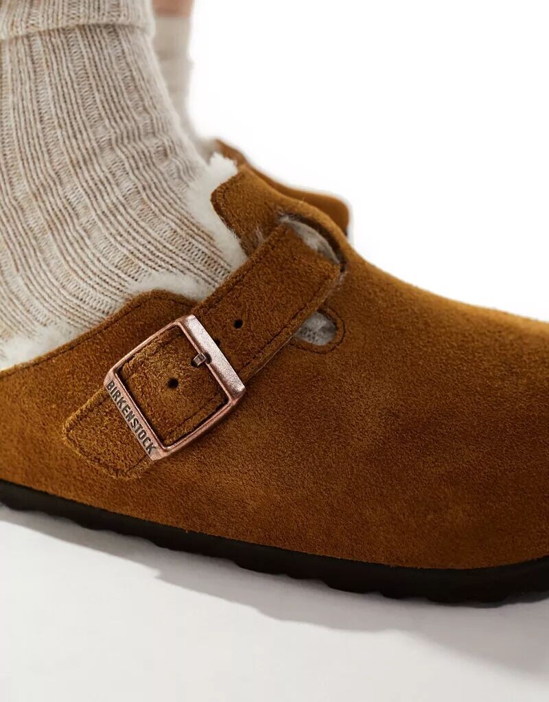 Светло-коричневые сабо из норки Birkenstock Boston с подкладкой из овчины — фото 3