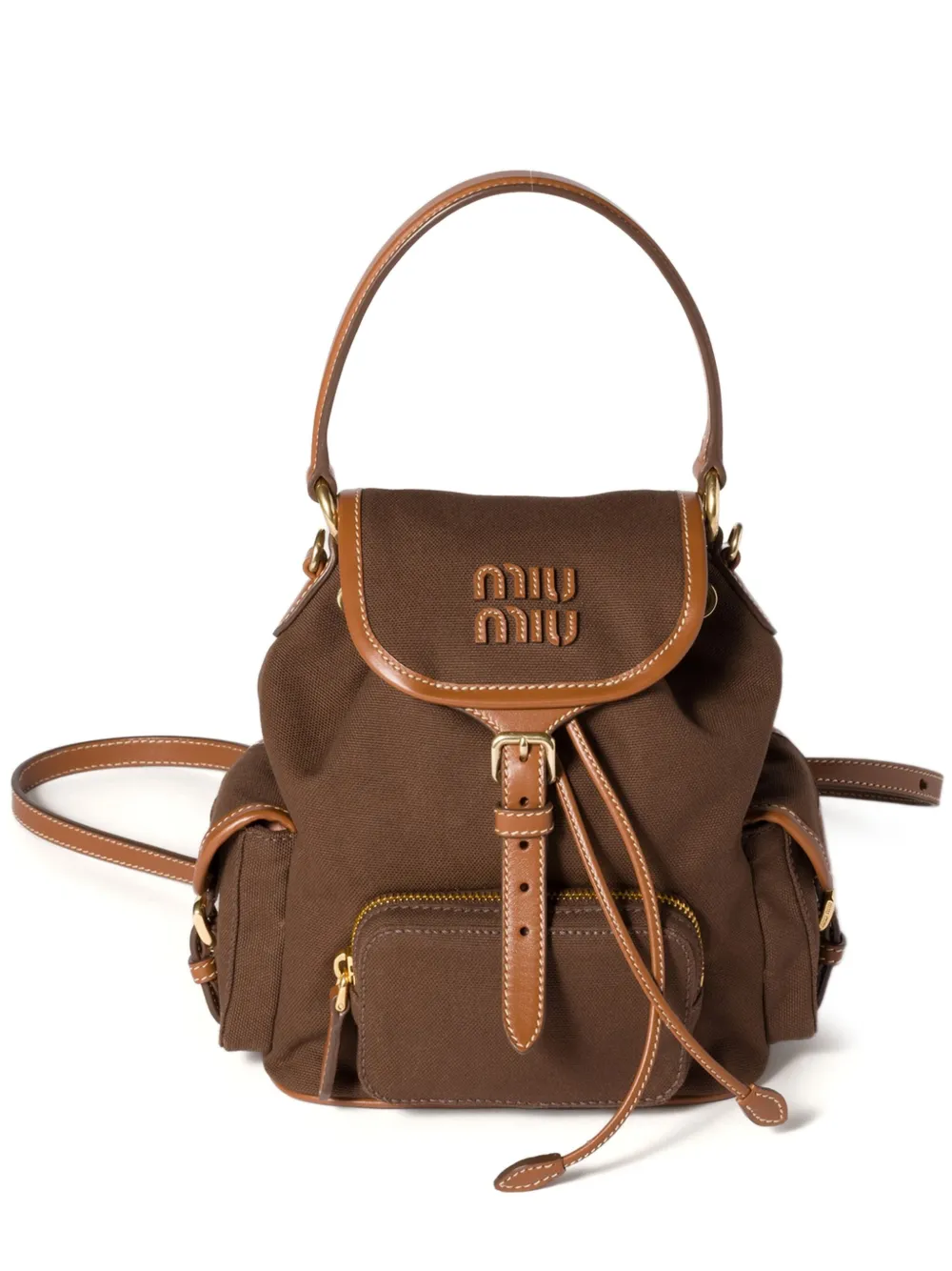 

Рюкзак из канваса с кожаной отделкой MIU MIU, коричневый