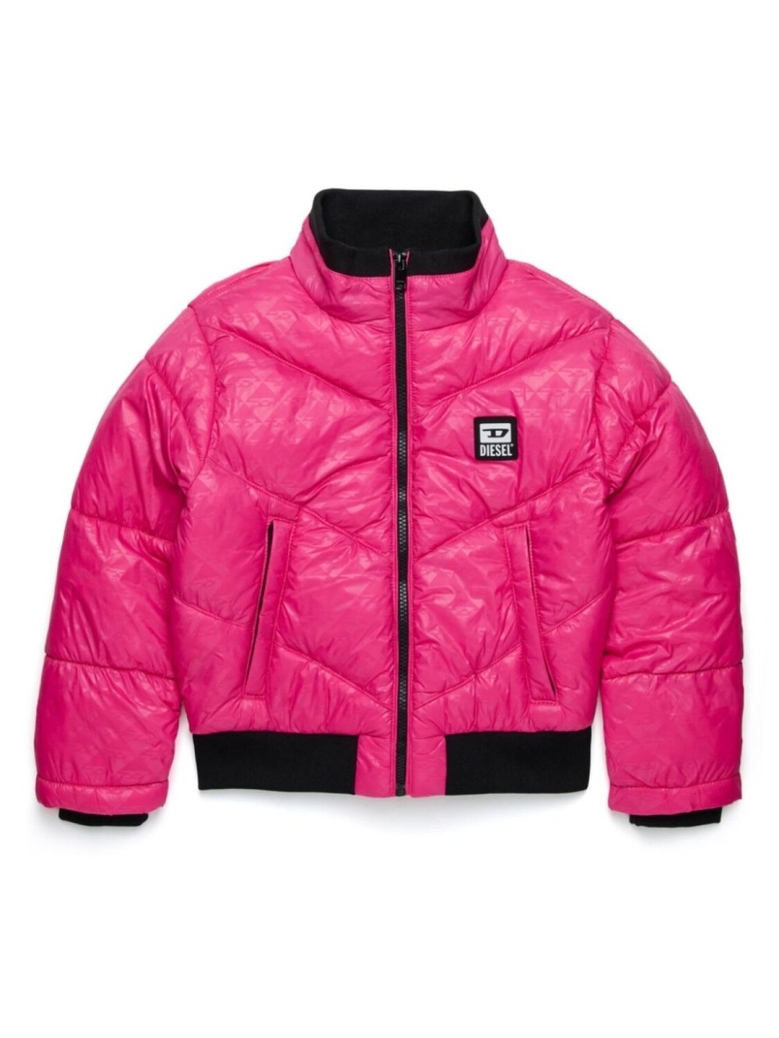 

Diesel Kids бомбер-пуховик с нашивкой-логотипом, розовый