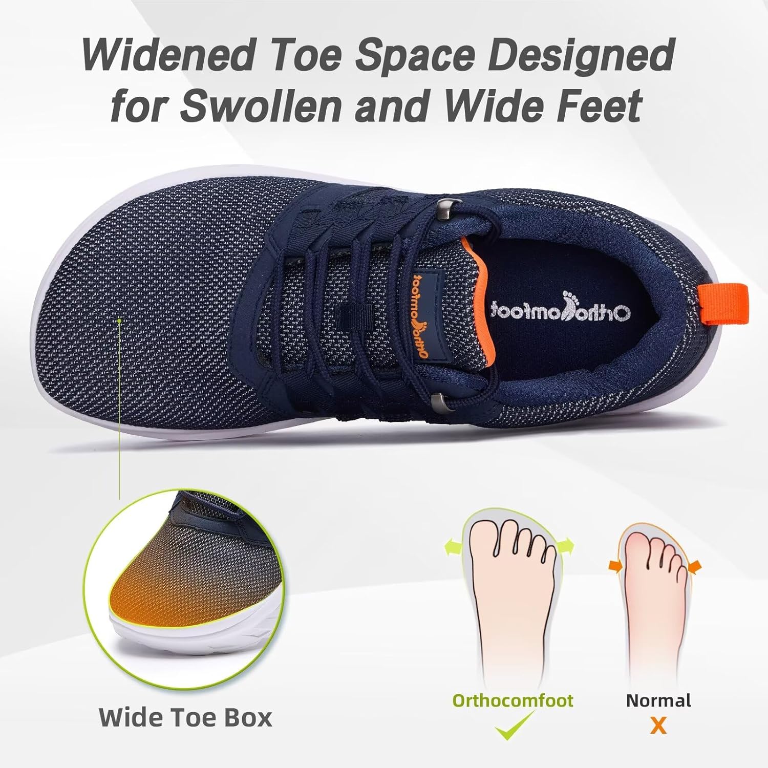 Мужские ортопедические прогулочные кроссовки OrthoComfoot с широкой колодкой, темно-синий — фото 2