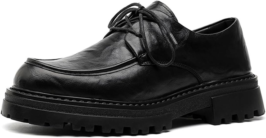 

Мужские кожаные черные туфли с платформой на шнуровке, классический круглый носок, подошва из пробки, мокасины, повседневные комфортные бизнес-туфли для работы и офиса Xiaoguli