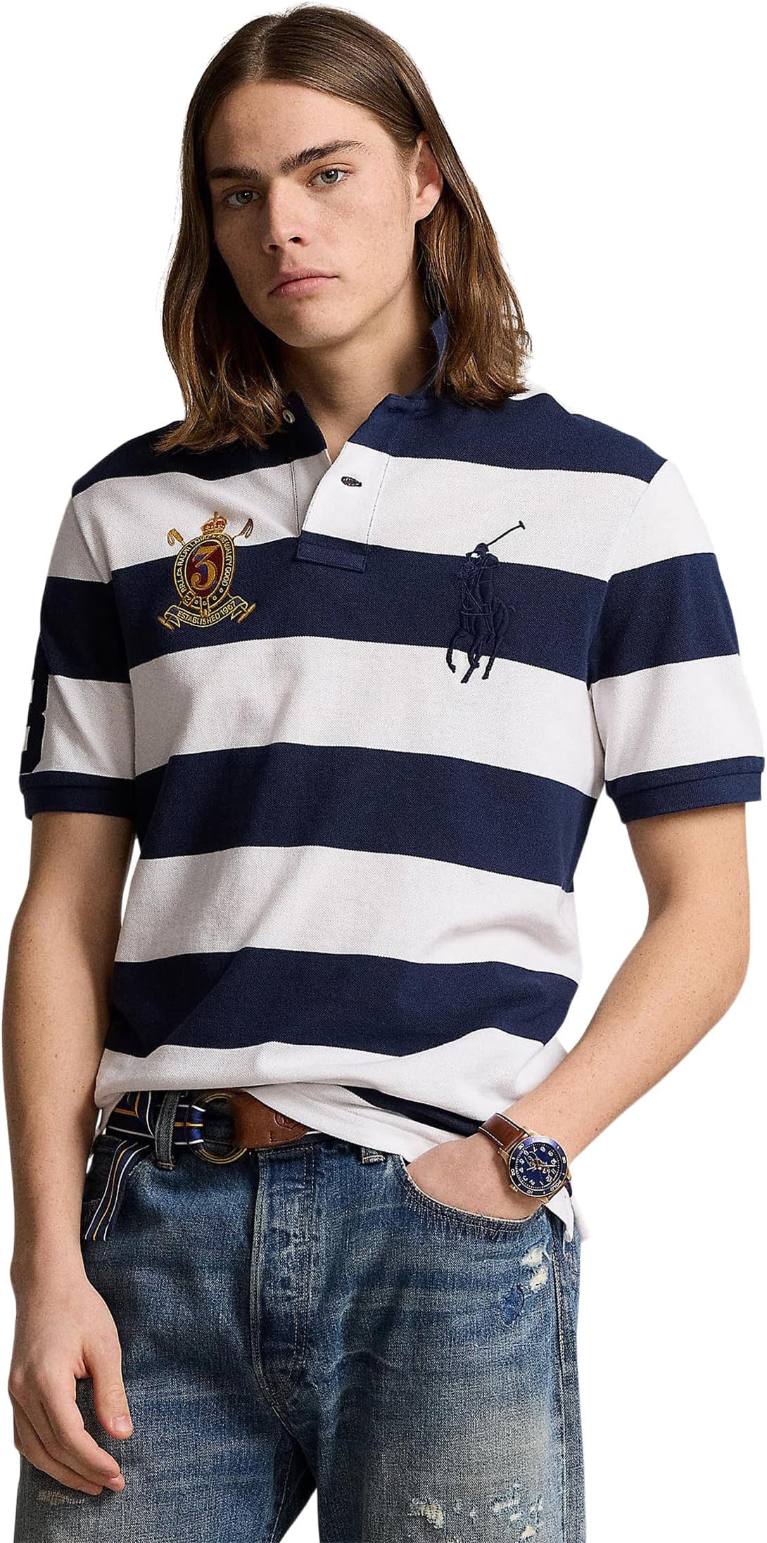 

Поло Polo Ralph Lauren Custom Slim Fit Big Pony Crest Mesh Polo, цвет Newport Navy/White