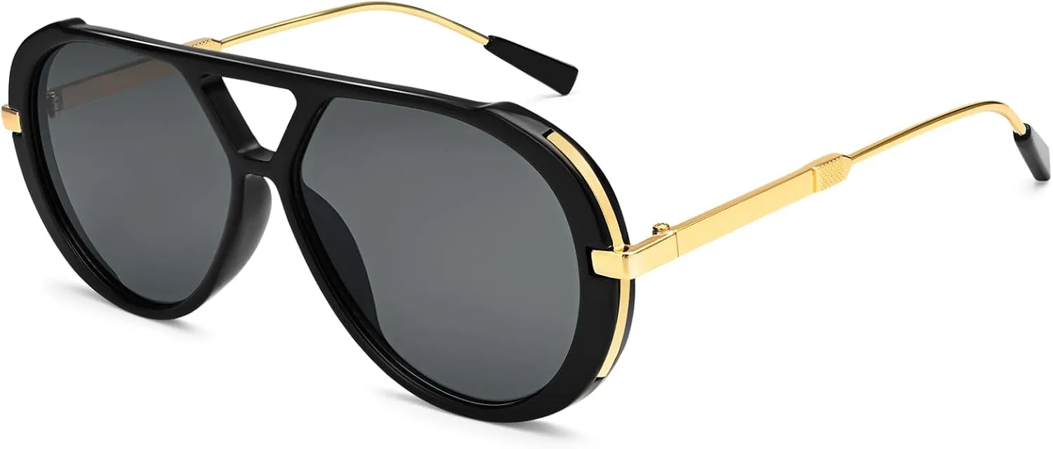 

Солнцезащитные очки-авиаторы Dollger большого размера для женщин и мужчин, модные, ретро, ​​большие, в винтажном стиле 70-х годов, Glossy Black Frame All Gray Lenses