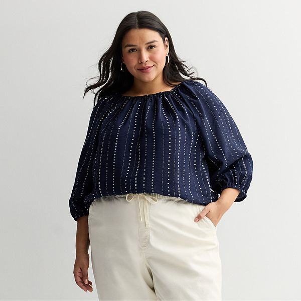 

Топ женский Plus size с присборенными деталями Sonoma Goods For Life, Navy Blue Dot Dye