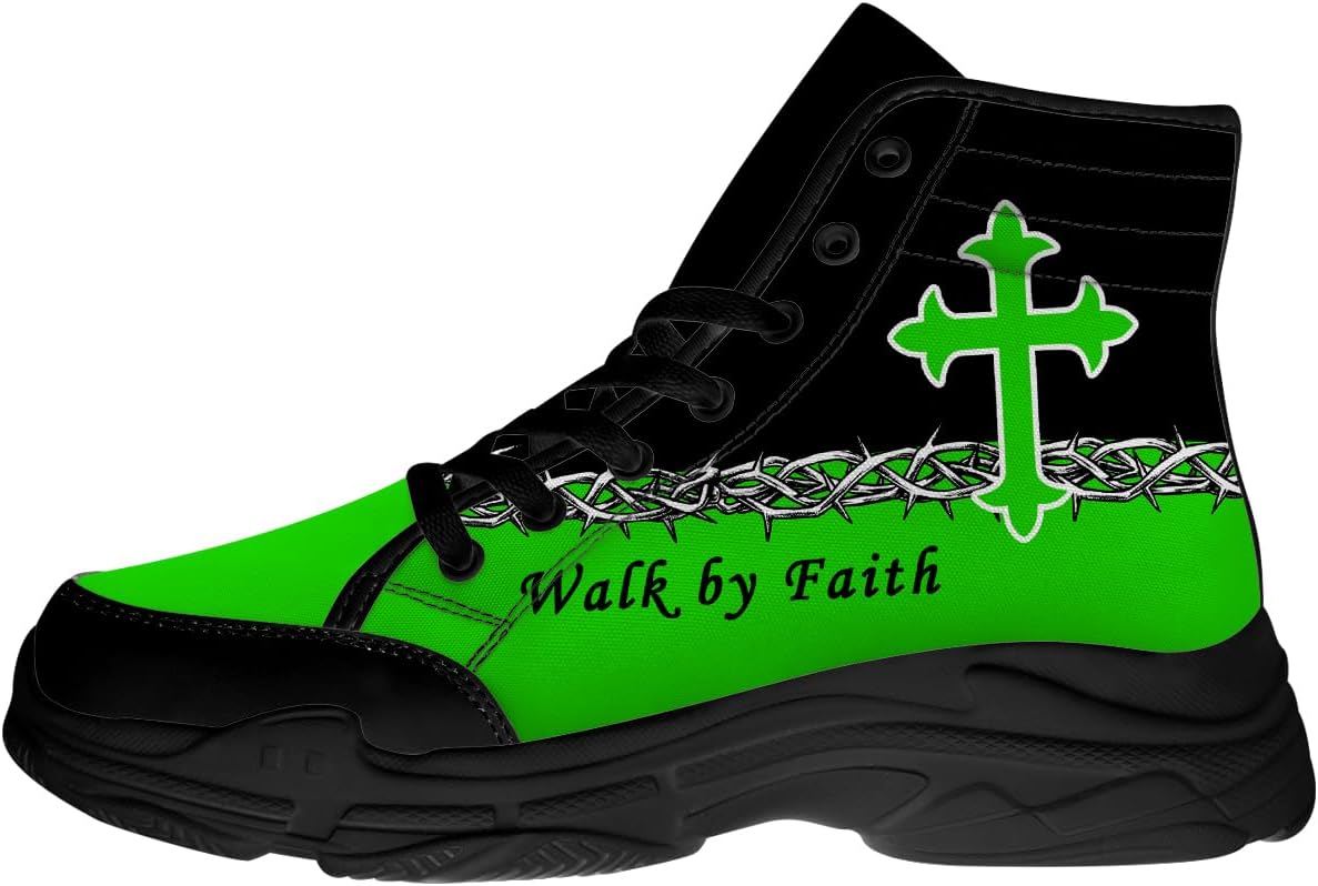 

Кеды Walk by Faith для мужчин с высоким верхом, шнурованные кеды на платформе из канвы, подарки для него и для нее Generic, черный/зеленый