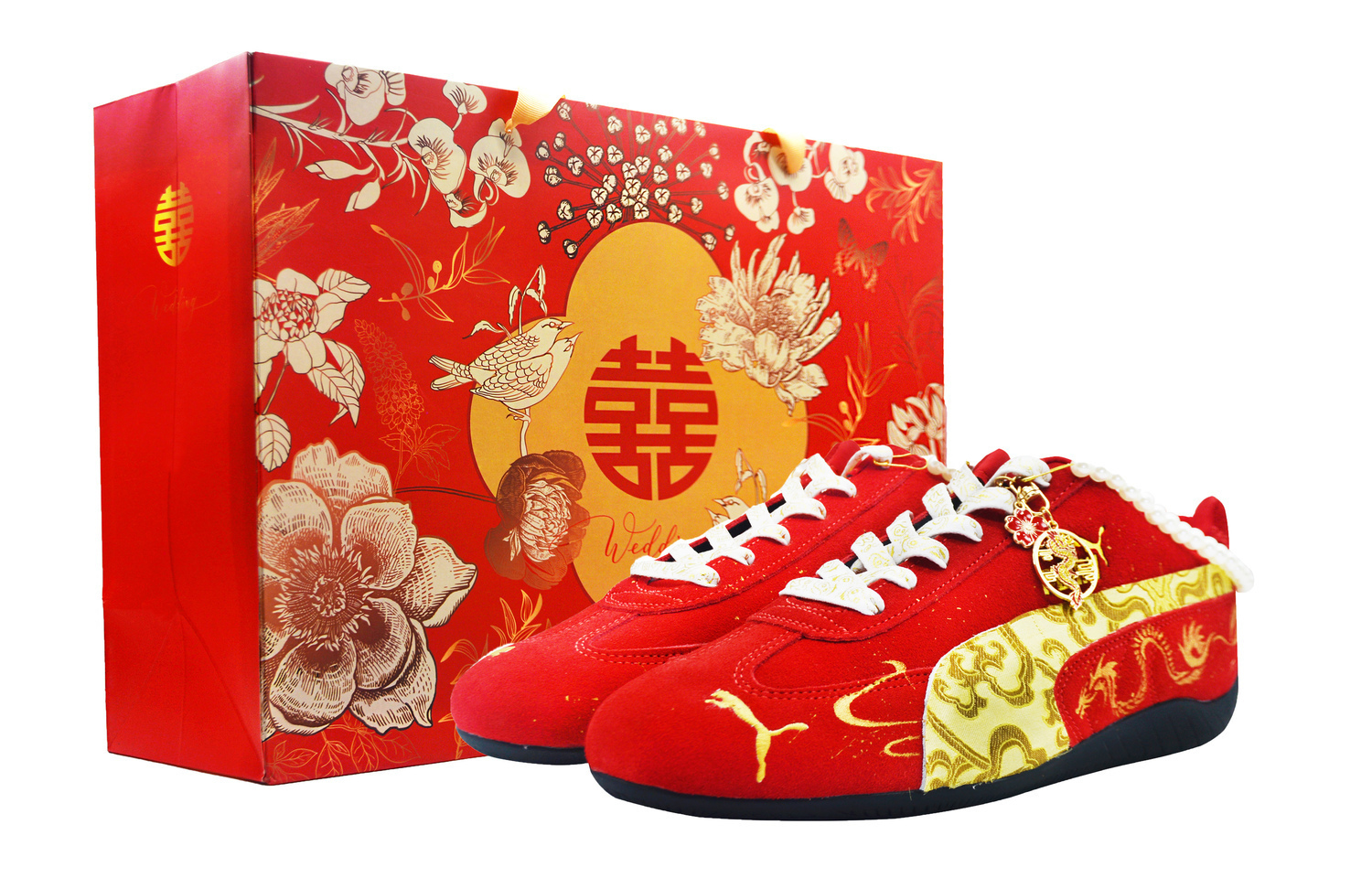 

PUMA Скоростные кошки Коллекция Год Дракона Износостойкие низкие повседневные кроссовки унисекс красные, цвет Red