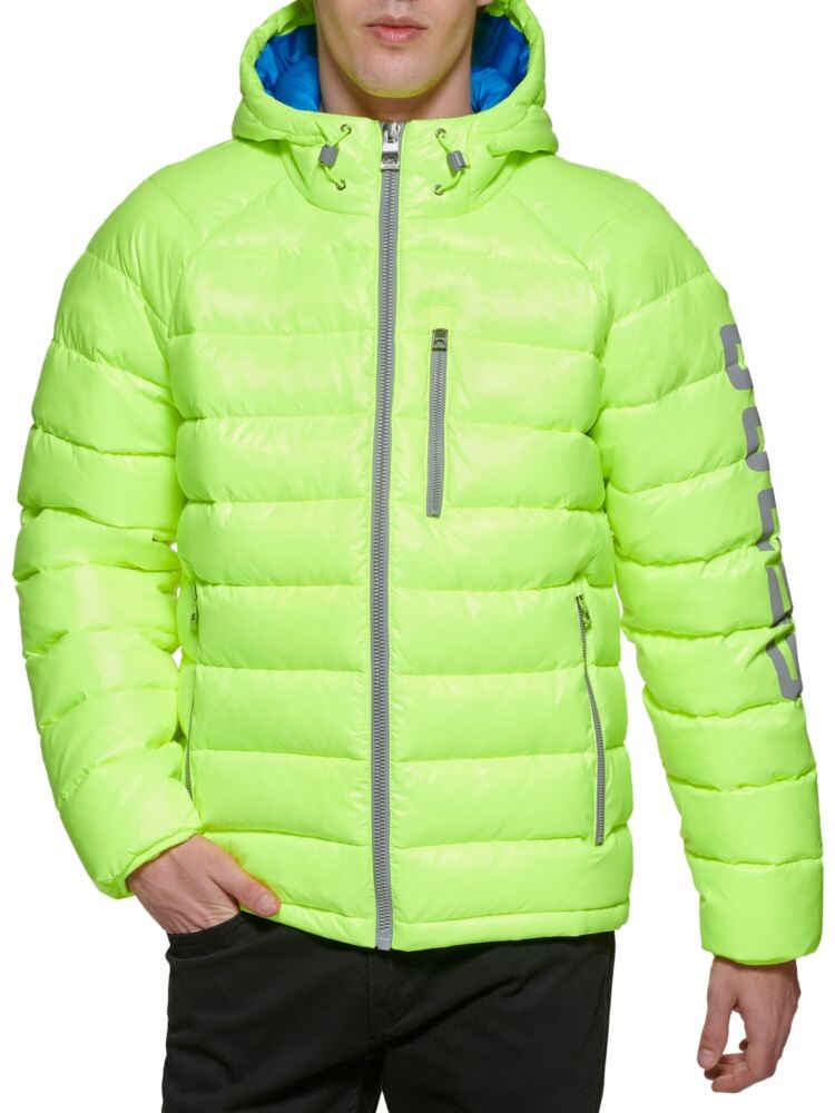 

Пуховик с логотипом и капюшоном Guess, цвет Neon Yellow
