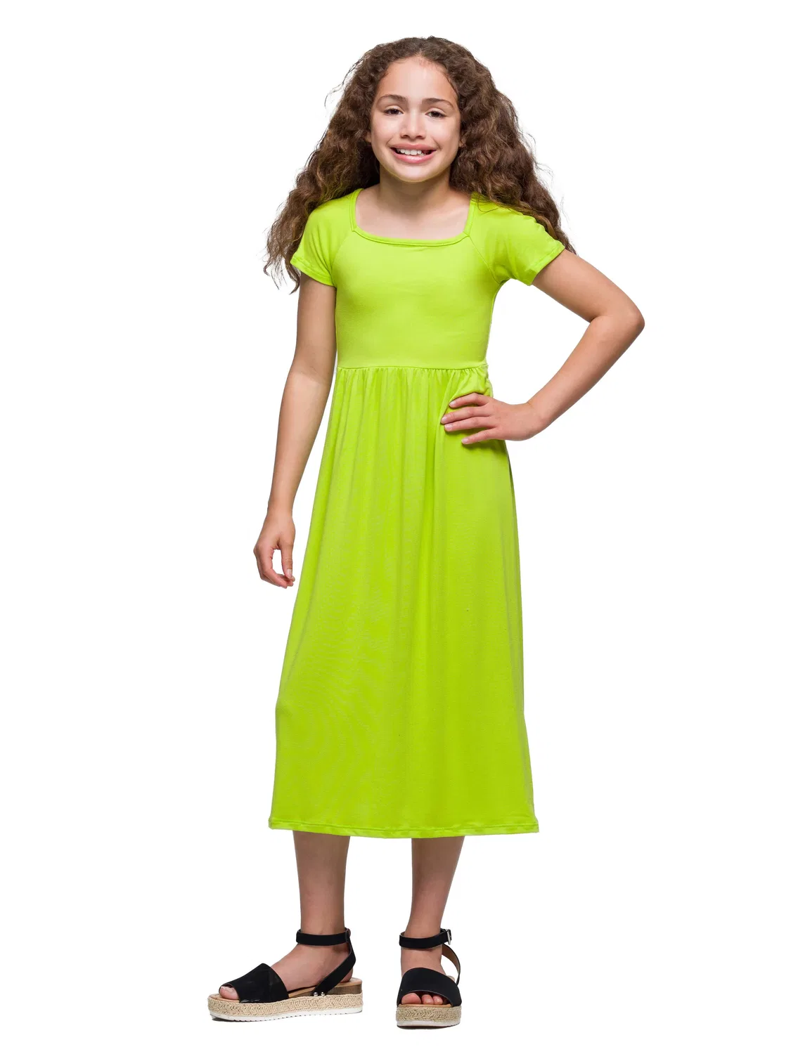 Платье макси с коротким рукавом и плиссировкой для девочек 24sevenkid 24seven Comfort Apparel, лайм
