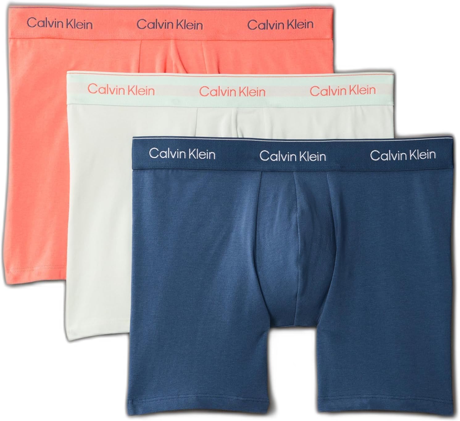 

Мужские трусы-боксеры Calvin Klein Icon Cotton Stretch, 3 пары, Coral Pop W/ Dark Denim Logo, Sprout Green W/ Coral Pop Logo, Dark Denim W/ Sprout Green Logo