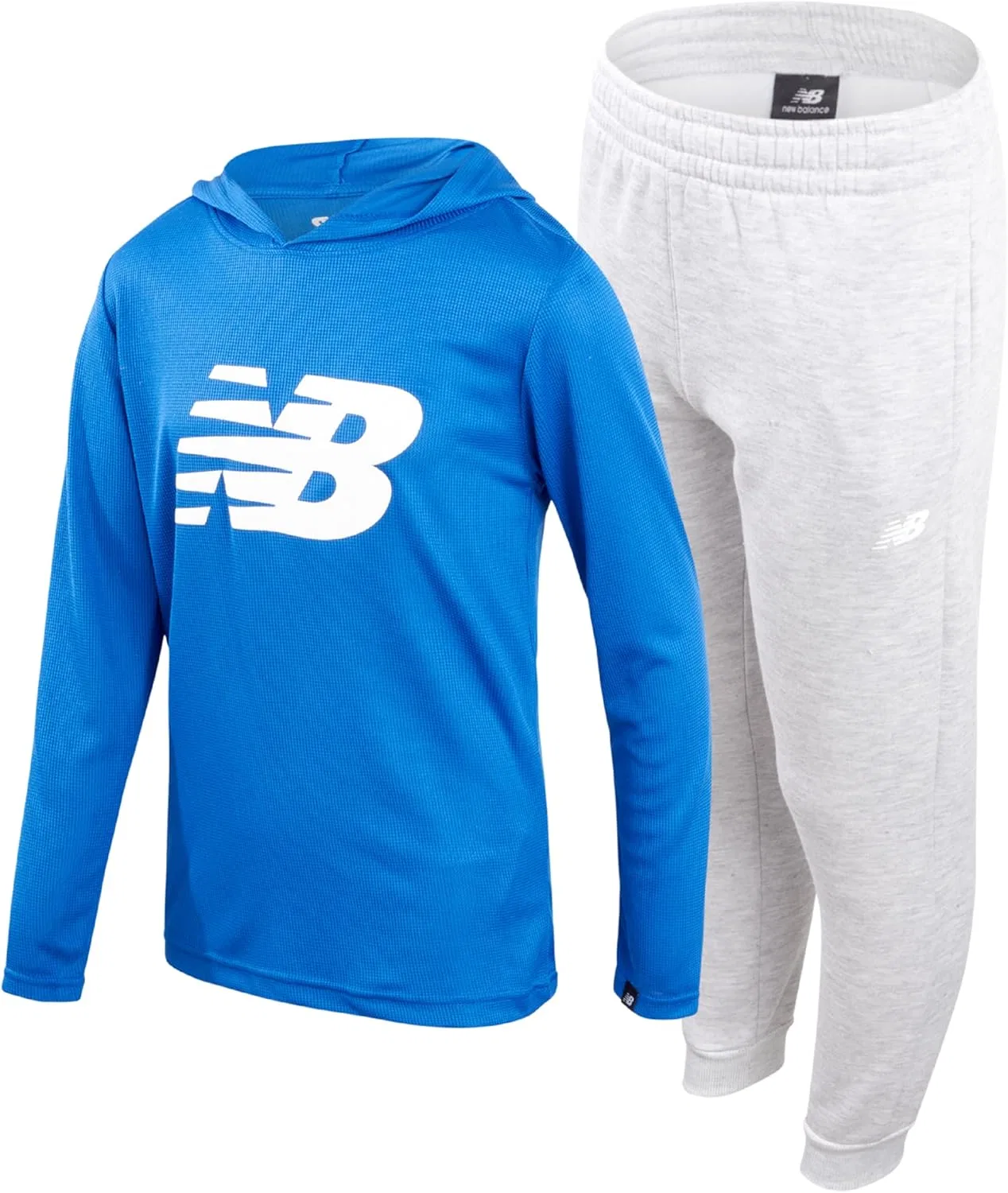 Детский спортивный костюм New Balance, 2 предмета, вафельный трикотаж, кобальтовый/серый