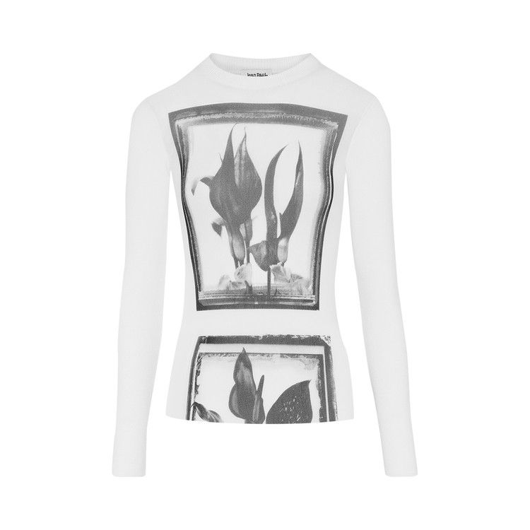 

Топ Jean Paul Gaultier Flowers Cadres Mesh Long-Sleeve Top, White/Grey/Black
