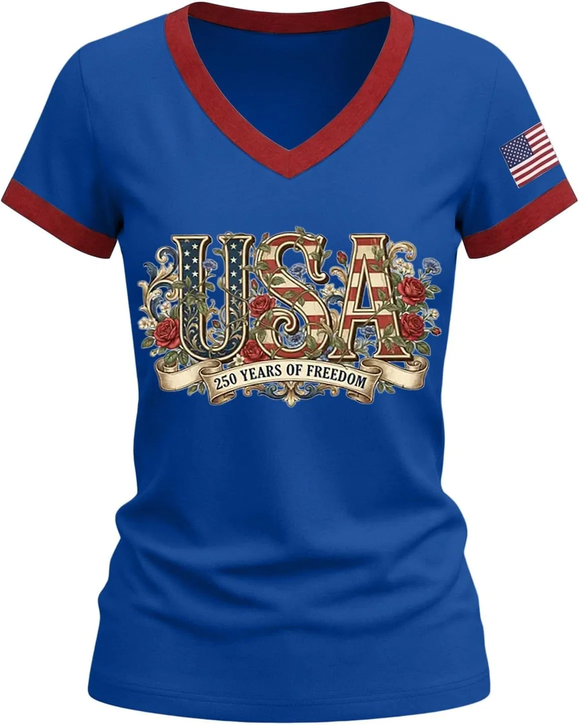 Футболка женская с принтом 250 Anniversary USA, бренд Generic, цвет C-blue — фото 4