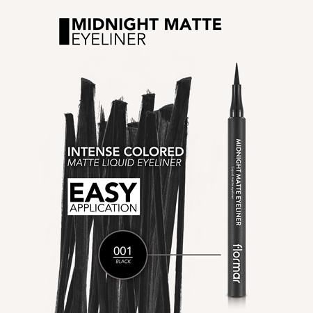 Подводка для глаз в ручке с матовой отделкой flormar Midnight Matte Eyeliner, 01 Black 1,2 ml — фото 3