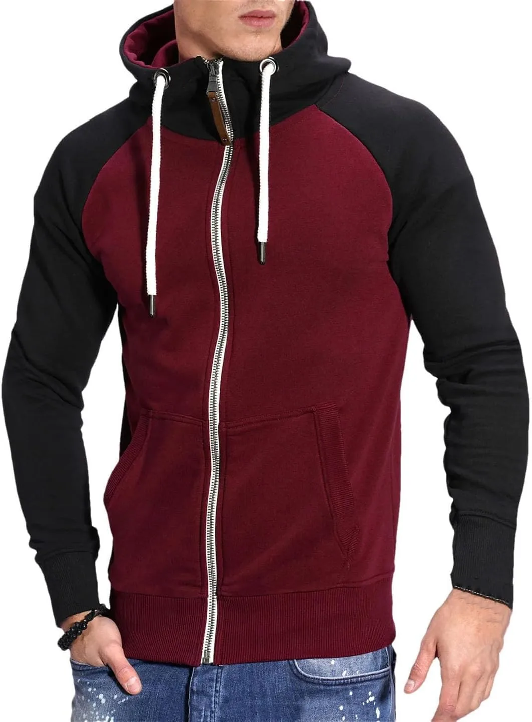 

Мужской худи-кардиган с контрастными рукавами реглан на молнии